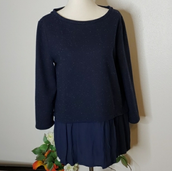 Loft Flecked Multi Media Top Ribbed Sweater Flouncy Sheer Bottom Spring Top - Picture 11 of 13